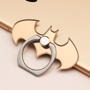 Universal Bat Metal Mobile Smart Phone Stand Ring Sticky Holder Finger - Gold